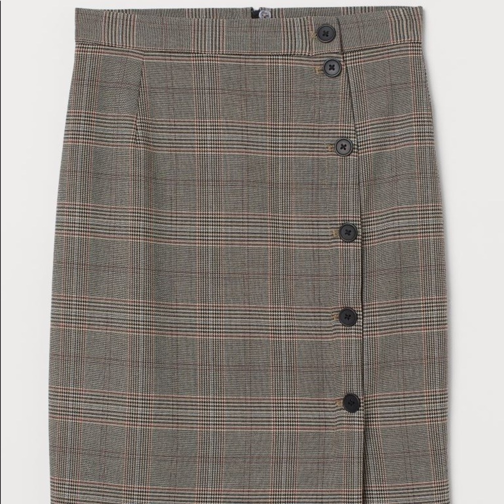H&M Plaid Grey and Red Midi Skirt